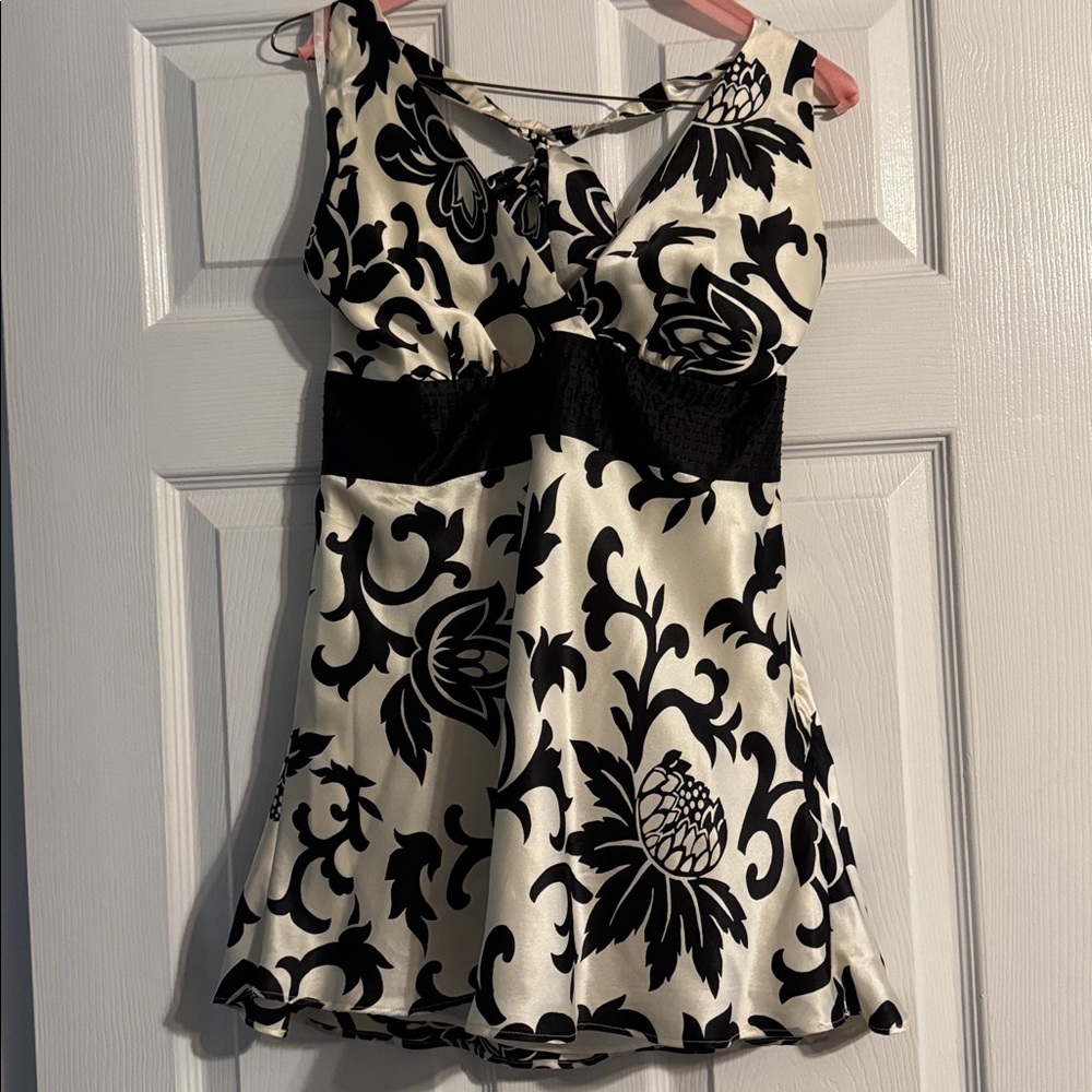 White House Black Market Monochrome Floral Blouse, halter style.